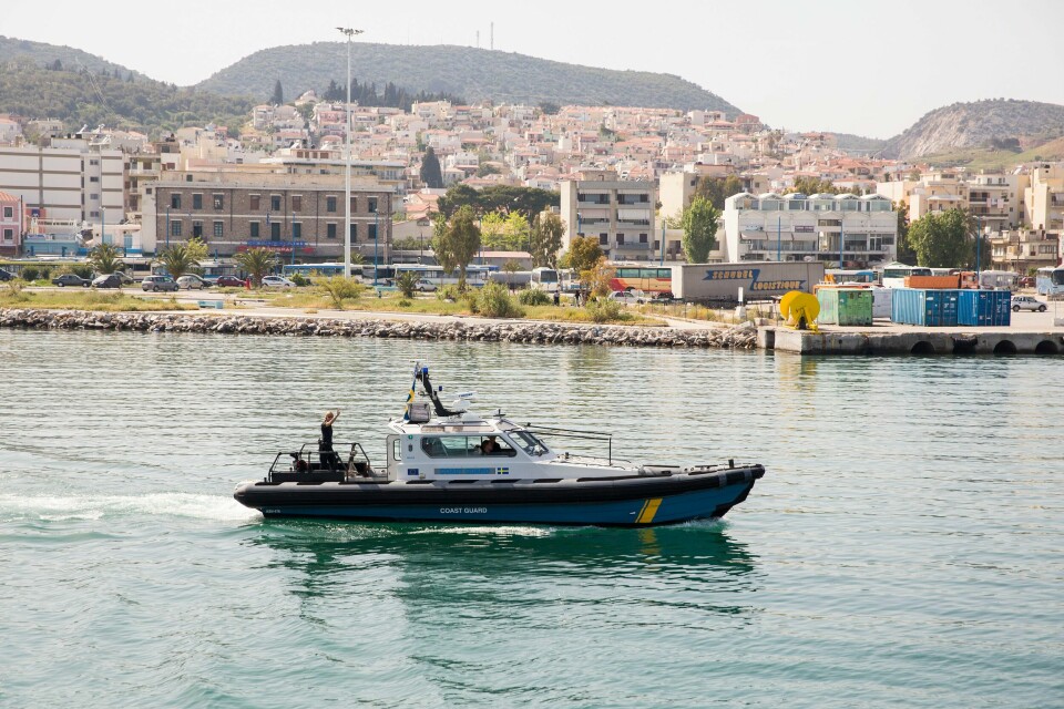 En svensk kystvaktbåt fra Frontex-operasjonen fotografert på en patruljetur i Middelhavet i 2016. En svensk kystvaktbåt fra Frontex-operasjonen fotografert på en patruljetur i Middelhavet i 2016. Foto: Tore Meek / NTB