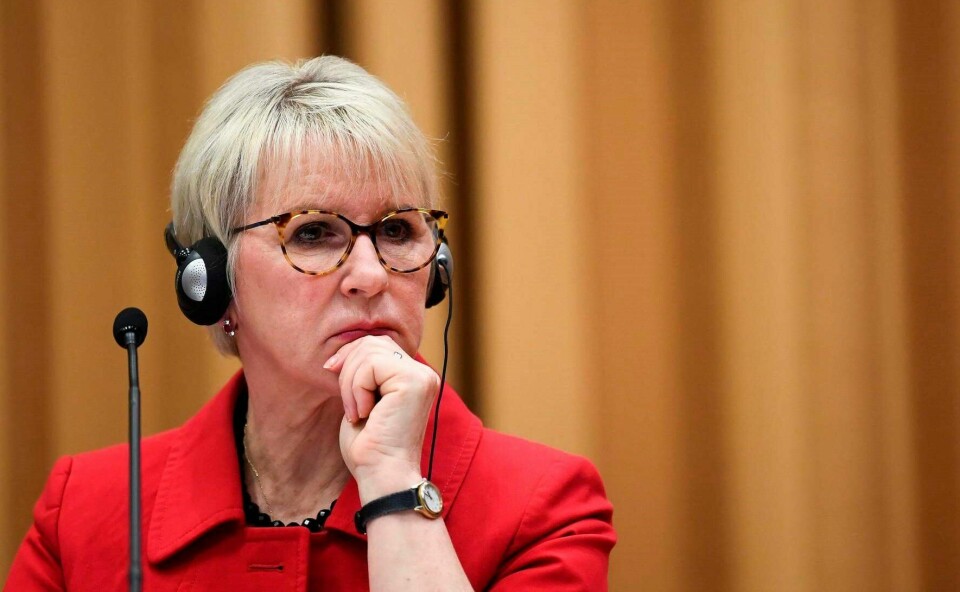 Sveriges utenriksminister Margot Wallström. Sweden's Minister for Foreign Affairs Margot Wallström attends a press conference following the Yemen peace consultations taking place at Johannesberg Castle in Rimbo, north of Stockholm, Sweden, on December 13, 2018. - Yemen's government and rebels have agreed to a ceasefire in flashpoint Hodeida, where the United Nations will now play a central role, the UN chief said. (Photo by Jonathan NACKSTRAND / AFP)