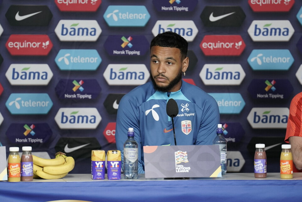 Joshua King snakket om ordbruk på pressekonferansen på Ullevaal Stadion onsdag. Joshua King snakket om ordbruk på pressekonferansen på Ullevaal Stadion onsdag.