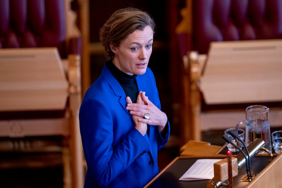Kultur- og likestillingsminister Anette Trettebergstuen (Ap), her fra muntlig spørretimen i Stortinget i mai. Trettebergstuen på Stortingets talerstol