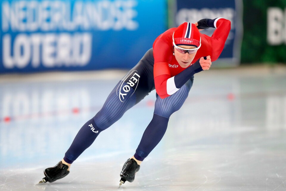 Peder Kongshaug fikk ikke en god start i Beijing. Peder Kongshaug var 1/10 bak nederlandske Patrick Roest på 500 m under EM i Vikingskipet. Foto: Christoffer Andersen / NTB