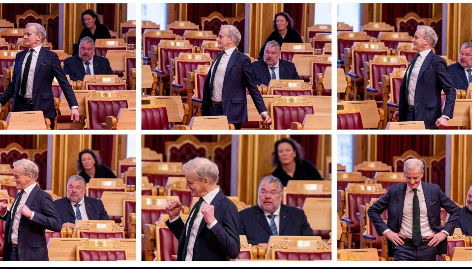 Statsminster Jonas Gahr Støre (Ap) under den muntlige spørretimen på Stortinget i Oslo onsdag. Statsminster Jonas Gahr Støre (Ap) under den muntlige spørretimen på Stortinget i Oslo onsdag.