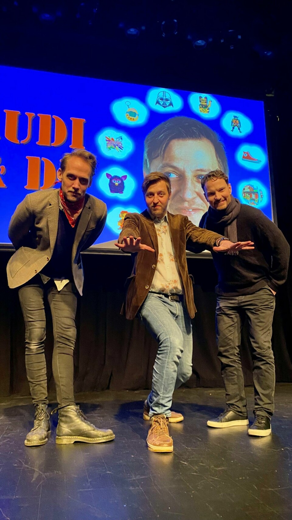 Fra venstre: Anders Brunvær Hauge, Rudi Bjørknes Gundersen og Henrik Tangen. Forestillingen Rudi & Di har premiere på Humorhuset Stavangeren 3. mai. Fra venstre: Anders Brunvær Hauge, Rudi Bjørknes Gundersen og Henrik Tangen. Forestillingen Rudi & Di har premiere på Humorhuset Stavangeren 3. mai.