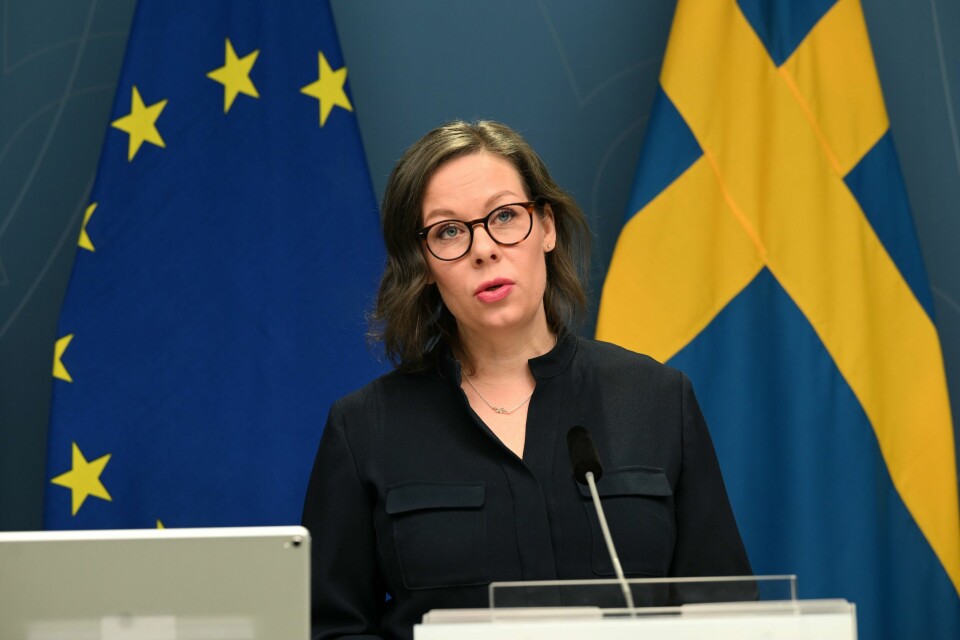 Migrasjonsminister Maria Malmer Stenergard fra Moderaterna møtte pressen for å presentere regjeringens nye kampanje tirsdag. Migrasjonsminister Maria Malmer Stenergard fra Moderaterna møtte pressen for å presentere regjeringens nye kampanje tirsdag.Foto: Fredrik Sandberg/TT / NTB