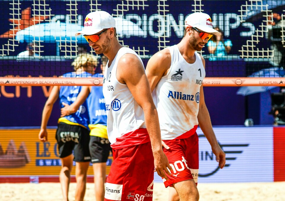 Anders Mol og Christian Sørum kom til kort og tapte søndagens finalekamp på verdenstouren i sandvolleyball i Brasil. Her fra EM i München i fjor. Anders Mol (t.h.) og Christian Sørum tok nok en seier i Doha fredag. Foto: Lise Åserud / NTB