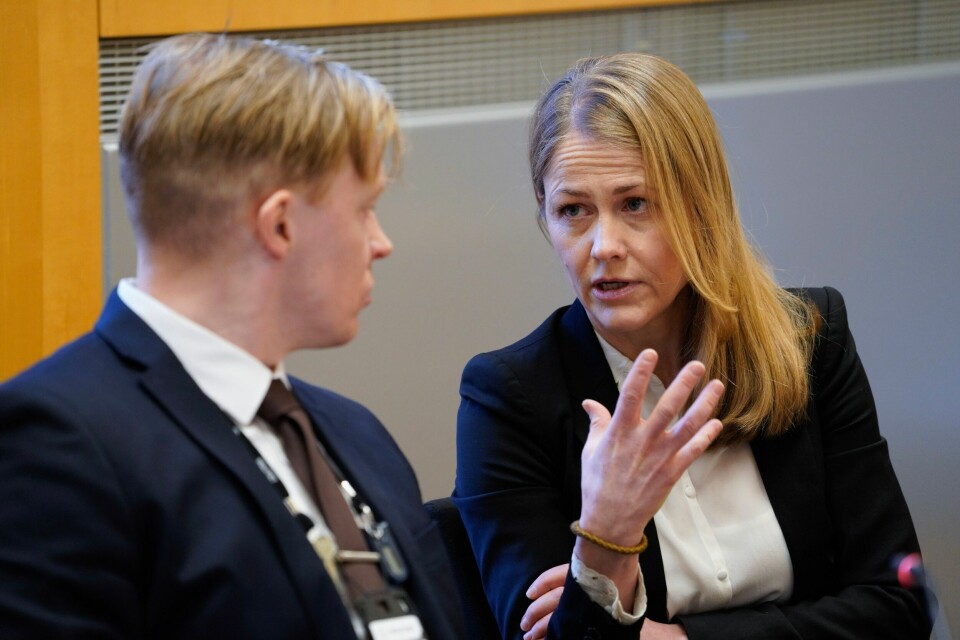 Kristian Rosmo Eldgard og statsadvokat Aud Kinsarvik Gravås under rettssaken. Frognerdrapet er opp for Oslo tingrett denne uken. Statsadvokat Aud Kinsarvik Gravås, her sammen med Kristian Rosmo Eldgard, mener det var en tilspisset sivil tvist som var utløsende for Frogner-drapet. Foto: Ole Berg-Rusten / NTB