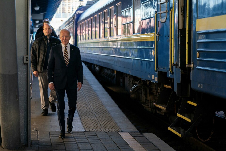 USAs president Joe Biden brukte toget da han kom på overraskelsesbesøk til Ukraina. USAs president Joe Biden brukte toget da han kom på overraskelsesbesøk til Ukraina.