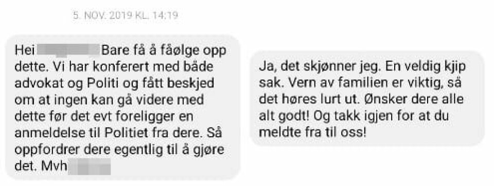 Tilbakemeldingene som «Maria» fikk av den ene personen som mottok varselet som gjaldt datteren hennes. Tilbakemeldingen som «Maria» fikk av den ene personen som mottok varselet.