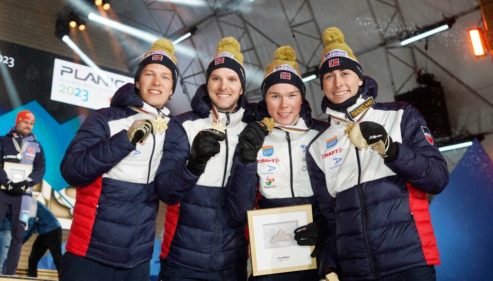 Espen Andersen, Jarl Magnus Riiber, Jens Lurås Oftebro og Jørgen Graabak skal i aksjon i Planica lørdag. Espen Andersen, Jarl Magnus Riiber, Jens Luråps Oftebro og Jørgen Graabak skal i aksjon i Planica lørdag. Foto: Terje Pedersen / NTB