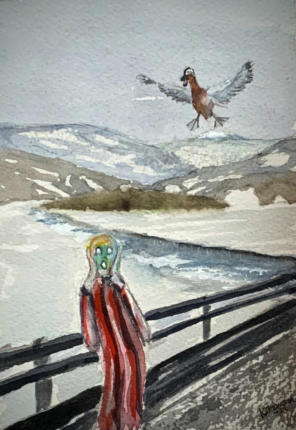 Lågendeltaets venner representert ved kunstverket «Lågendeltaets skrik». Illustrasjon
