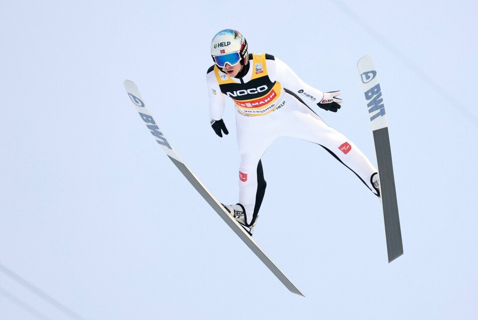 Halvor Egner Granerud i lufta under fredagens kvalifisering i skiflygingsbakken i Vikersund. Halvor Egner Granerud i lufta under fredagens kvalifisering i skiflygingsbakken i Vikersund. Foto: Geir Olsen / NTB
