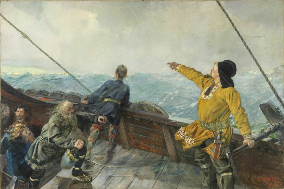 Flere kjente malerier plasseres i kjelleren i det nye Nasjonalmuseet i Oslo som en del av en modernisering av museet. Deriblant Christian Kroghs «Leiv Eiriksson oppdager Amerika». Flere kjente malerier plasseres i kjelleren i det nye Nasjonalmuseet i Oslo som en del av en modernisering av museet. Deriblant Christian Kroghs «Leiv Eiriksson oppdager Amerika».
