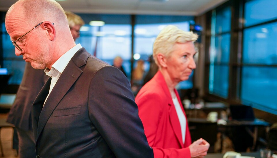 NHO-sjef Ole Erik Almlid og LO-leder Peggy Hessen Følsvik snakker forbi hverandre, skriver Kjell Werner. LO-leiar Peggy Hessen Følsvik skuldar arbeidsgivarsida for å snakke usant om resultatet i lønnsoppgjeret. Til venstre NHOs administrerande direktør Ole Erik Almlid. Foto: Terje Pedersen / NTB / NPK