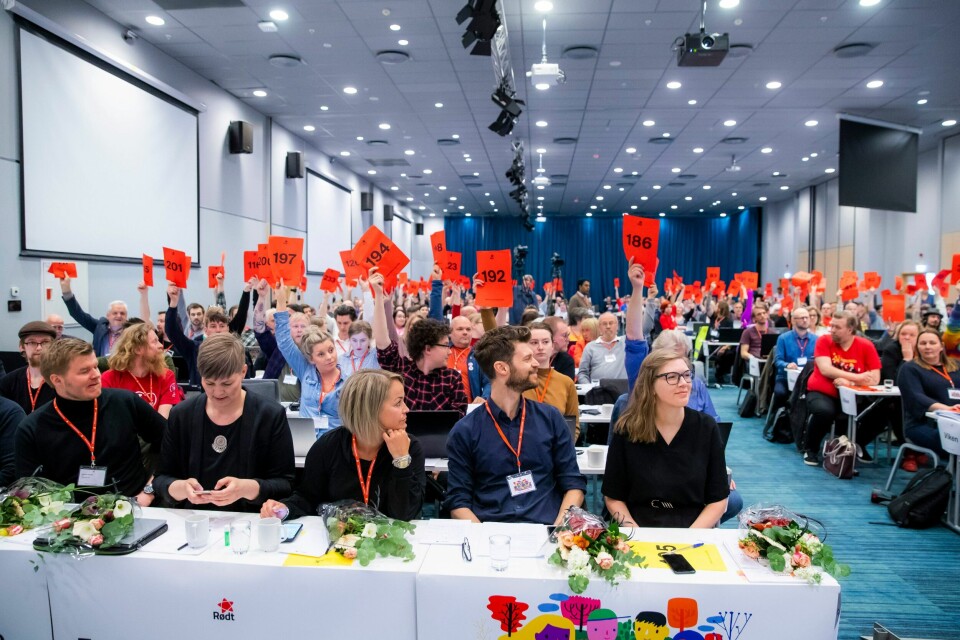 Rødt fikk en formidabel medlemsvekst på hele 25 prosent i fjor. Her fra partiets landsmøte i 2019. Rødt fikk en formidabel medlemsvekst på hele 25 prosent i fjor. Her fra partiets landsmøte i 2019. Foto: Håkon Mosvold Larsen / NTB
