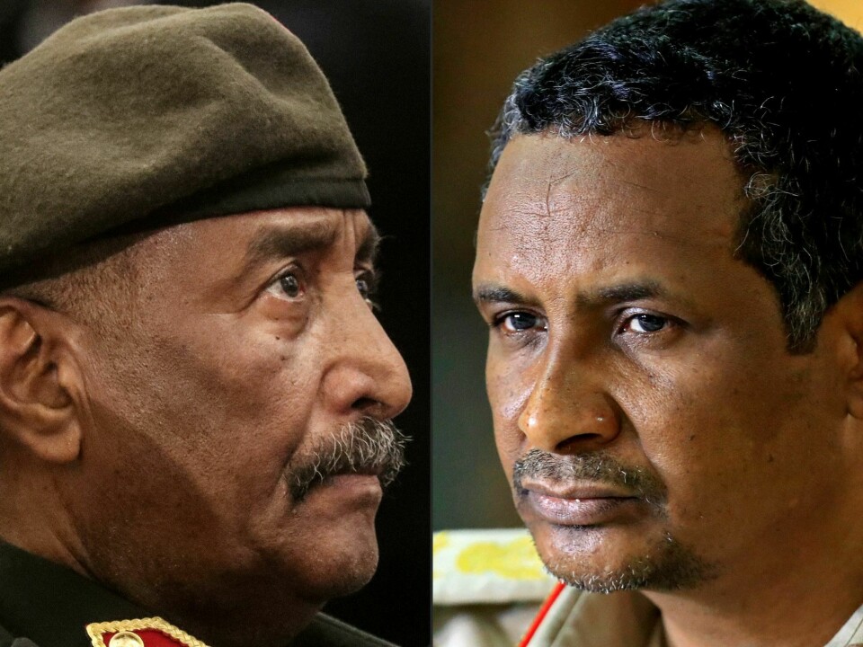 Sudans hærsjef Abdel Fattah al-Burhan og Hamdan Dagalo (Hemedti) står i spissen for en svært alvorlig konflikt i Sudan. Sudans hærsjef Abdel Fattah al-Burhan og Hamdan Dagalo (Hemedti) står i spissen for en svært alvorlig konflikt i Sudan.