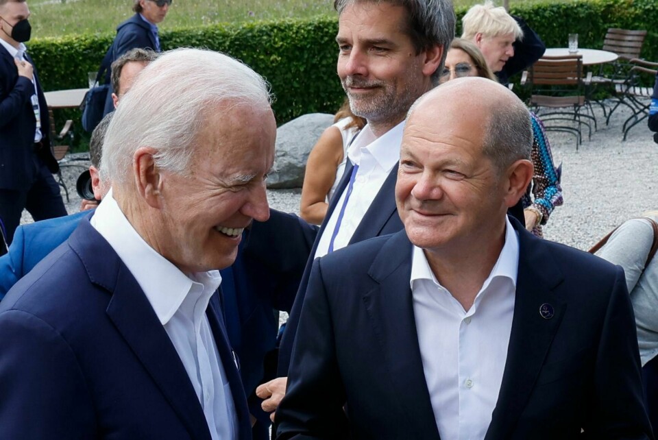 USAs president Joe Biden (t.v.) skal trolig få til en tur til Tyskland likevel. Her under G7-toppmøtet i Elmau i juni 2022, med Tysklands statsminister Olaf Scholz. USAs president Joe Biden (t.v.) skal trolig få til en tur til Tyskland likevel. Her under G7-toppmøtet i Elmau i juni 2022, med Tysklands statsminister Olaf Scholz. Foto: Jonathan Ernst / AP / NTB
