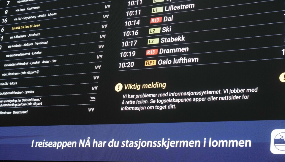 BaneNOR har problemer med sine informasjonssystemer søndag morgen. BaneNOR har problemer med sine informasjonssystemer søndag morgen. Foto: Terje Bendiksby / NTB