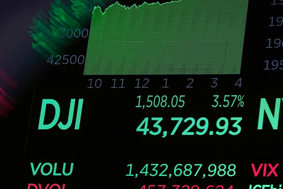 Trumps valgseier ble godt mottatt i finansmarkedene. I New York steg Dow Jones-indeksen med 3,6 prosent onsdag. Dow Jones-indeksen steg til nytt rekordnivå, i likhet med de andre hovedindeksene ved New Yorks børser. Foto: Richard Drew / AP / NTB