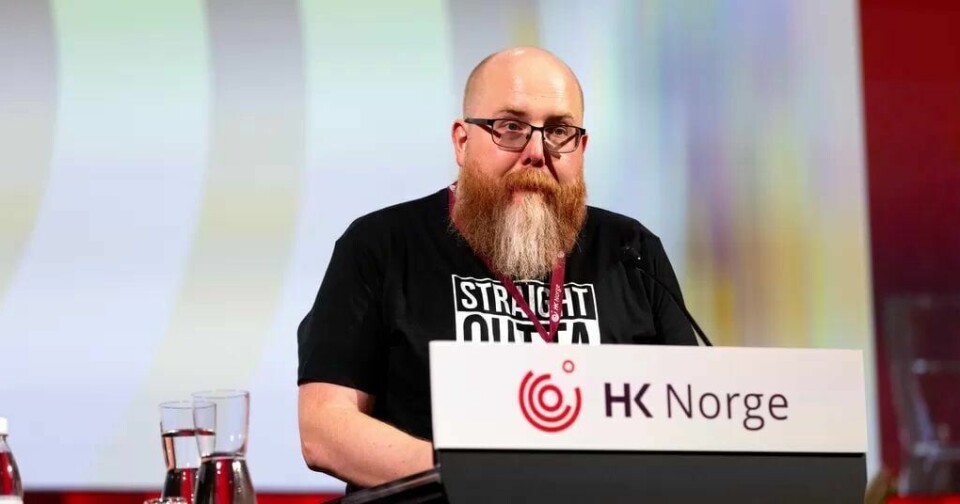 Andreas Lindrupsen på HKs landsmøte i 2024. Andreas Lindrupsen til FF-sak om frykt for at ansatte i fagbevegelsen kan få dårligere lønn.Foto: Brian Cliff Olguin/ FriFagbevegelse