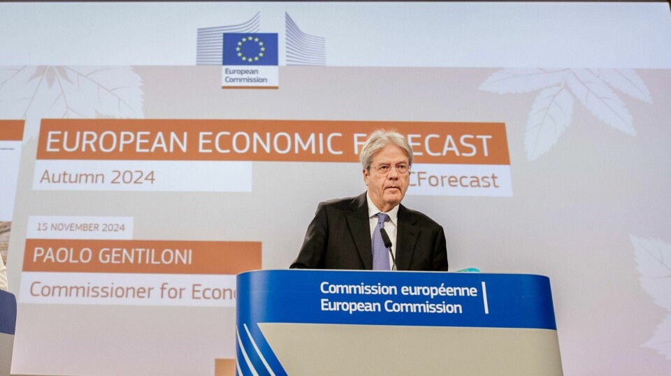 EU-kommisjonens ansvarlig for økonomi, Paolo Gentiloni, presenterte økonomisk utsyn. EU-kommisjonens ansvarlig for økonomi, Paolo Gentiloni, presenterte økonomisk utsyn.
