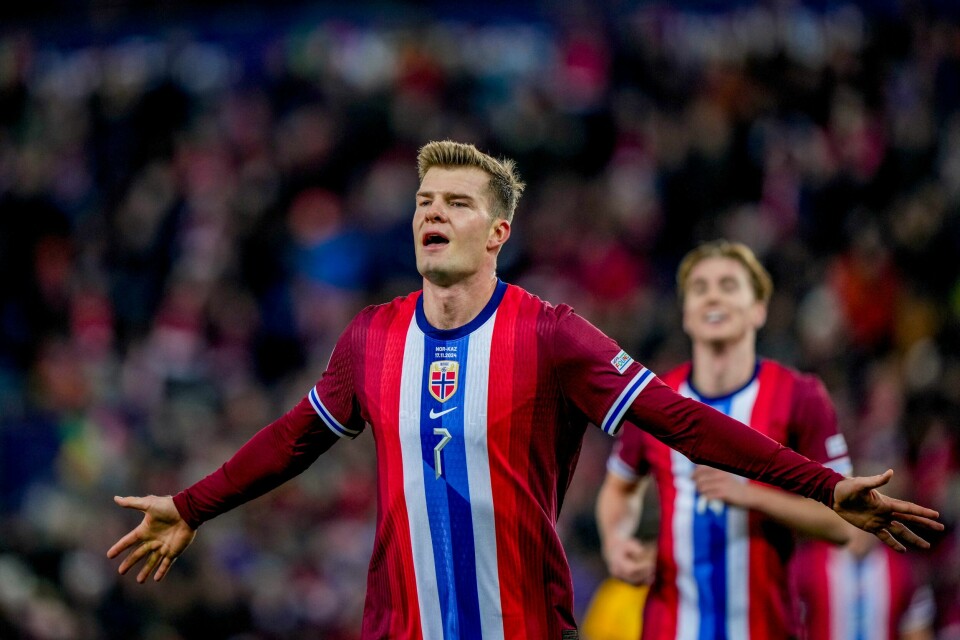 Alexander Sørloth jubler etter sitt 21. landslagsmål i kampen mot Kasakhstan. Alexander Sørloth jubler etter sitt 21. landslagsmål i kampen mot Kasakhstan. Foto: Fredrik Varfjell / NTB