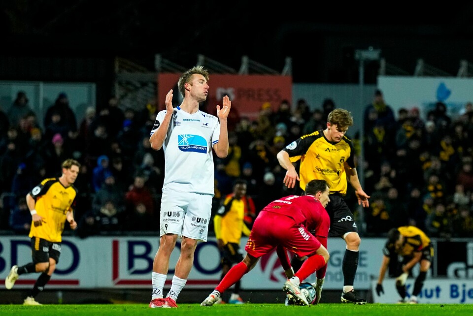 Sondre Liseth reagerer på en misbrukt Haugesund-mulighet i kvalifiseringskampen mot Moss. Sondre Liseth reagerer på en misbrukt Haugesund-mulighet i kvalifiseringskampen mot Moss. Foto: Fredrik Varfjell / NTB
