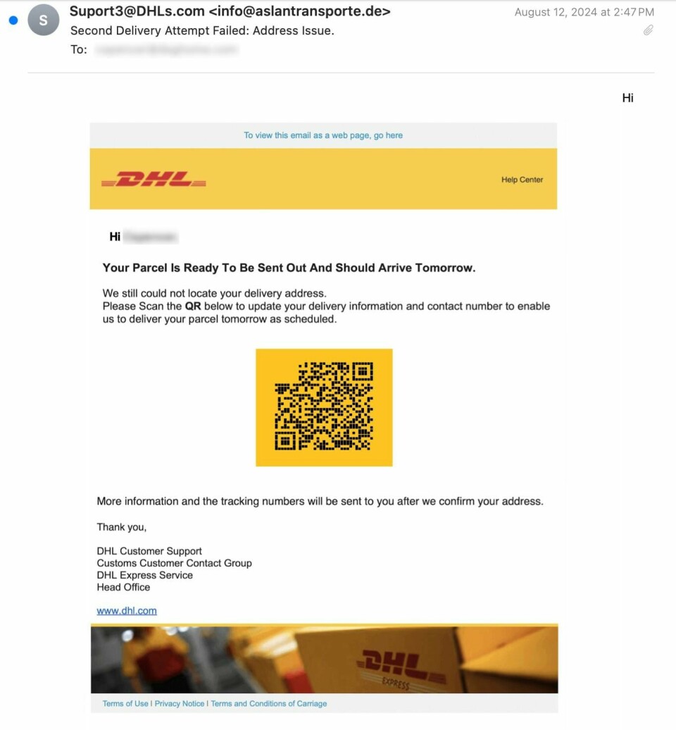 Ferske data fra Cisco viser at hele 60 prosent av eposter som inneholder QR-koder, er spam. I mange tilfeller kan disse QR-kodene brukes til å stjele brukerinformasjon dersom mottakeren skanner dem. Ferske data fra Cisco viser at hele 60 prosent av eposter som inneholder QR-koder, er spam. I mange tilfeller kan disse QR-kodene brukes til å stjele brukerinformasjon dersom mottakeren skanner dem. Foto: Cisco / Handout / NTB