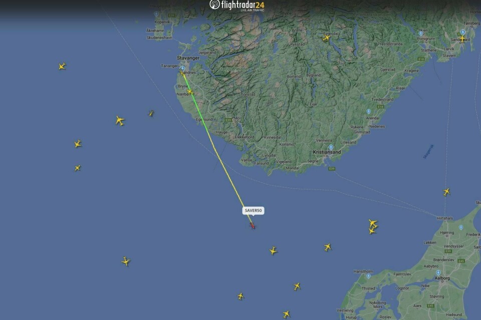 En fiskebåt havnet i havsnød i Skagerrak lørdag ettermiddag. To redningshelikoptre ble sendt ut. Oslo 20241207. Melding om fiskebåt i nød i Skagerrak – to redningshelikoptre på veiHandout. Bildet inngår i NTBs tilbud til abonnenter på nyhetsfoto. Bildet skal kun benyttes i forbindelse med angitt sak.Foto: skjermdump flightradar/ handout / NTB