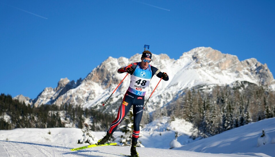 Johannes Thingnes Bø i aksjon i Hochfilzen fredag. Johannes Thingnes Bø i aksjon i Hochfilzen fredag.