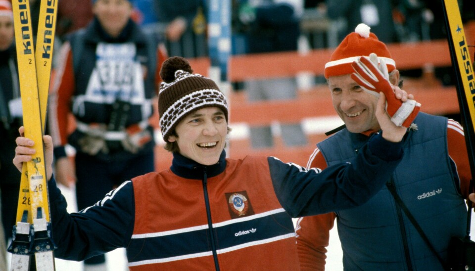 Raissa Smetanina jubler etter VM-seieren i Holmenkollen i 1982. Raissa Smetanina jubler etter VM-seieren i Holmenkollen i 1982. NTB arkivfoto / NTB