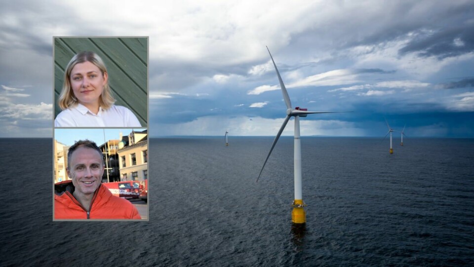 «Områdene vi snakker om er porten til de områdene i Norge med høyest naturmangfold.», skriver Hannah Berg (Rødt Fredrikstad) og Erik Skauen (MDG Fredrikstad). Bildet er fra Equinors Hywind Buchan vindmølleanlegg utenfor Skottland. «Områdene vi snakker om er porten til de områdene i Norge med høyest naturmangfold.», skriver Hannah Berg (Rødt Fredrikstad) og Erik Skauen (MDG Fredrikstad). Bildet er fra Equinors Hywind Buchan vindmølleanlegg utenfor Skottland.