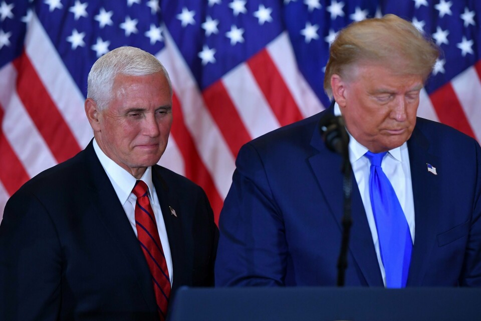 Den gang da: Mike Pence og Donald Trump på valgnatta i november 2020. De to har ikke snakket sammen siden i fjor sommer, ifølge Pence. Den gang da: Mike Pence og Donald Trump på valgnatta i november 2020. De to har ikke snakket sammen siden i fjor sommer, ifølge Pence.