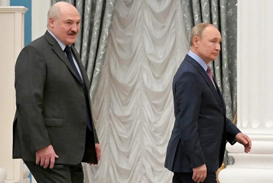 Hviterusslands president Aleksandr Lukasjenko og Russlands president Vladimir Putin. Hviterusslands president Aleksandr Lukasjenko og Russlands president Vladimir Putin. Arkivfoto: Sergei Guneyev, Sputnik / AP / NTB