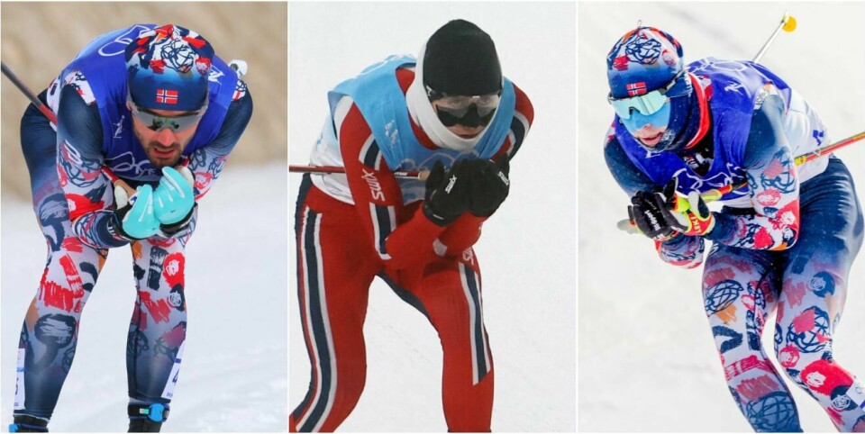 Hans Christer Holund (t.v.) Jarl Magnus Riiber og Simen Hegstad Krüger vil markere seg i Holmenkollen de neste dagene. Holund, Riiber, Hegstad Krüger. Montasje.