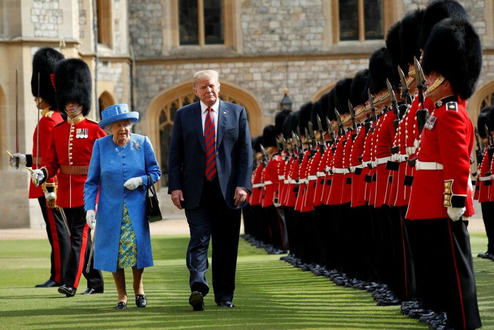 President Donald Trump og dronning Elizabeth ved Windsor castle i England under Trumps besøk i juli i fjor. President Donald Trump og dronning Elizabeth ved Windsor castle i England under Trumps besøk i juli i fjor.