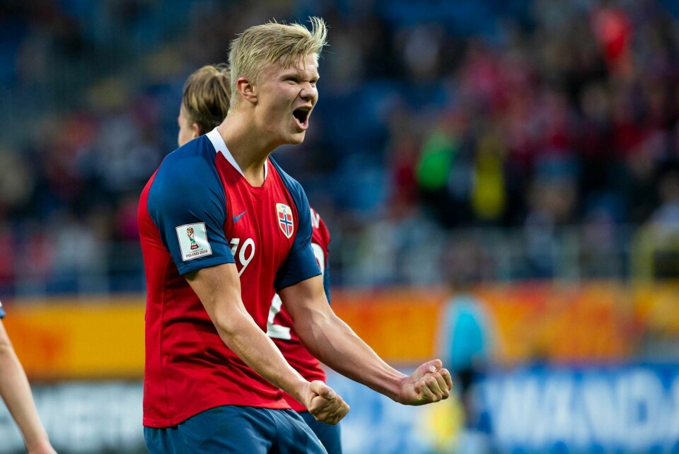 Erling Braut Haaland var i en egen liga og ble historisk med ni scoringer mot Honduras i U20-VM torsdag. Foto: Svein Ove Ekornesvåg / NTB scanpix