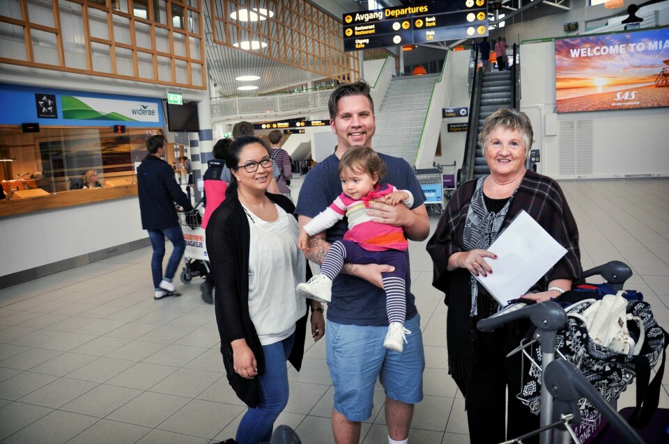 Heidi Moen Steffensen, Nina Moen Steffensen (1), Marius Steffensen og Åsa Steffensen på vei til Barcelona. FOTO: STEIN ROGER FOSSMO