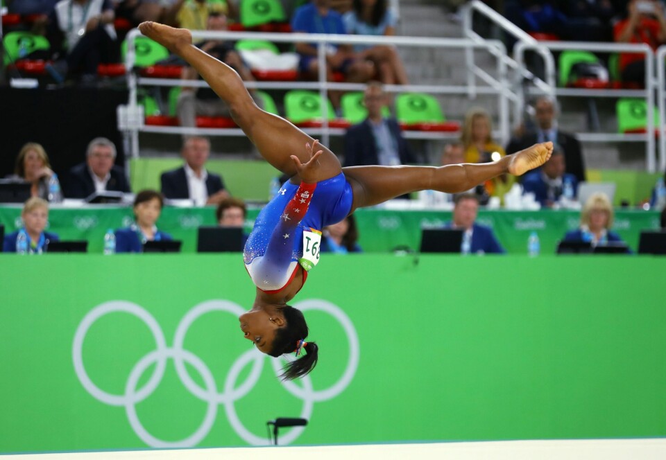Simone Biles i aksjon i frittstående tirsdag. Simone Biles i aksjon i frittstående tirsdag.