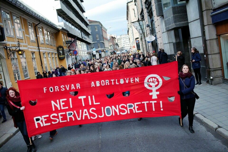 8. mars 2014: Forslaget om reservasjonsrett for fast leger som ikke ville henvise til abort, førte til rekordmønstring på kvinnedagen landet rundt. FOTO: BRIAN CLIFF OLGUIN