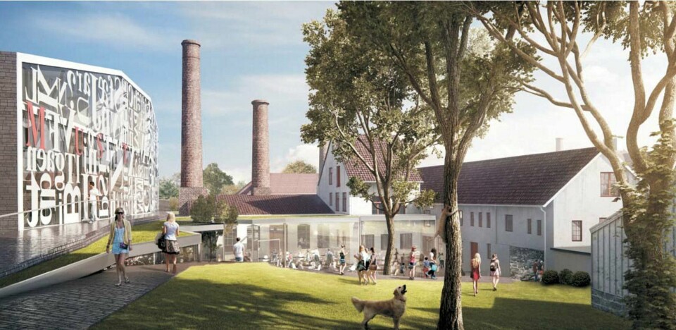 Museum Stavanger (MUST) vil i dag presentere planene for nytt grafisk museum for kulturkomiteen på Stortinget. – Vi er veldig positive til forslaget, sier avdelingsdirektør i MUST, Bitten Bakke. Etter første høring har det imidlertid kommet innsigelser, både fra Fylkesrådmannen og byantikvar Hanne Windsholt. Illustrasjon: Eder Biesel Arkitekter