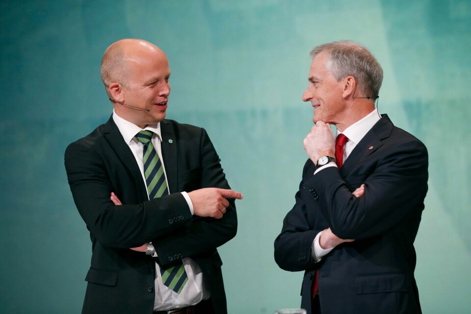 Sps Trygve Slagsvold Vedum og Arbeiderpartiets leder Jonas Gahr Støre.