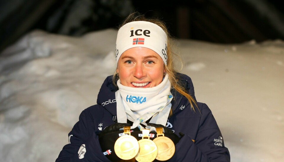 Tiril Eckhoff med samlingen etter de tre første øvelsene i VM.
