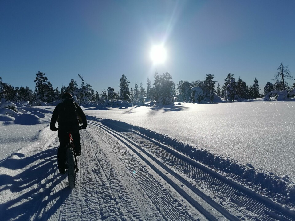 – Når det er faste spor som nå, vises det ikke at vi har sykla der, sier Jan Kristian. Foto: Privt – Når det er faste spor som nå, vises det ikke at vi har sykla der, sier Jan Kristian. Foto: Privt