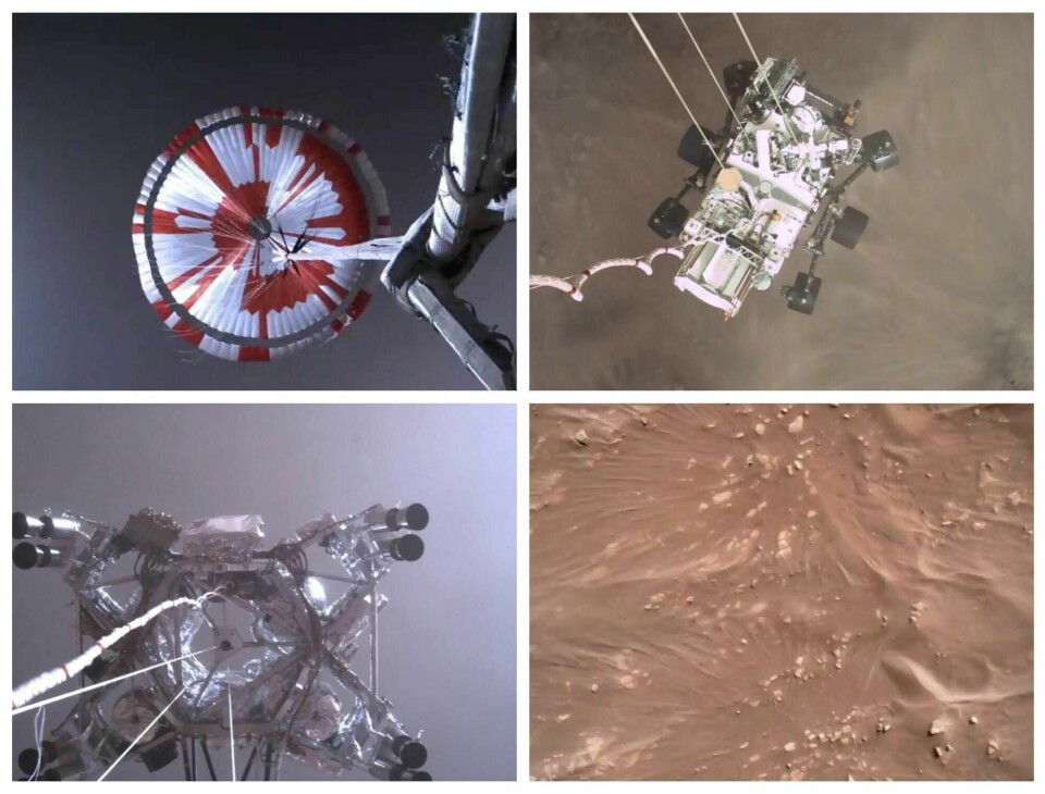 Den første filmsnutten fra øyeblikket da Nasas nye Mars-robot Perseverance landet på Mars, er offentliggjort.