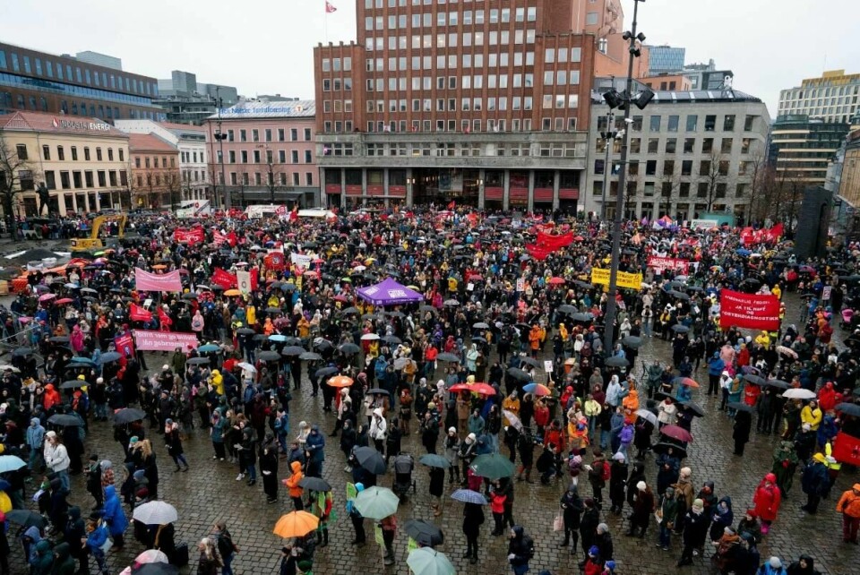 8. Mars-markering på Youngstorget i Oslo like før landet stengte ned i 2020