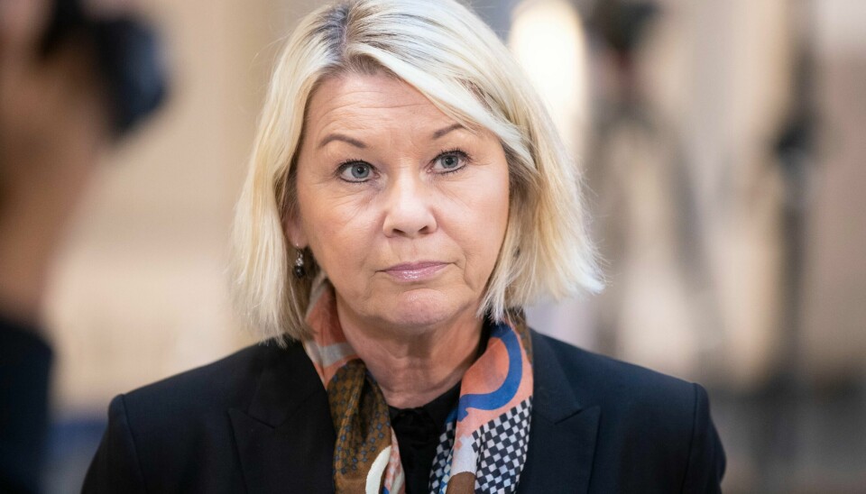 Justis- og beredskapsminister Monica Mæland (H) under pressekonferanse om koronasituasjonen.