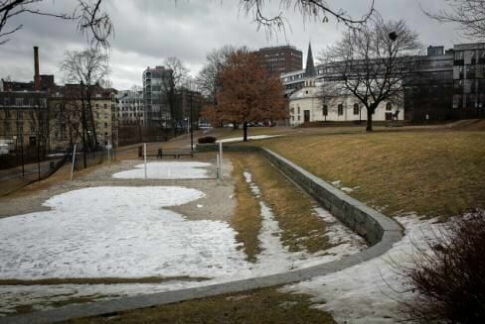 Her på Elgsletta vil Frp og Foreningen for human narkotikapolitikk (FHN) lage et friområde for rusavhengige. Foto: Lene Sørøy Neverdal