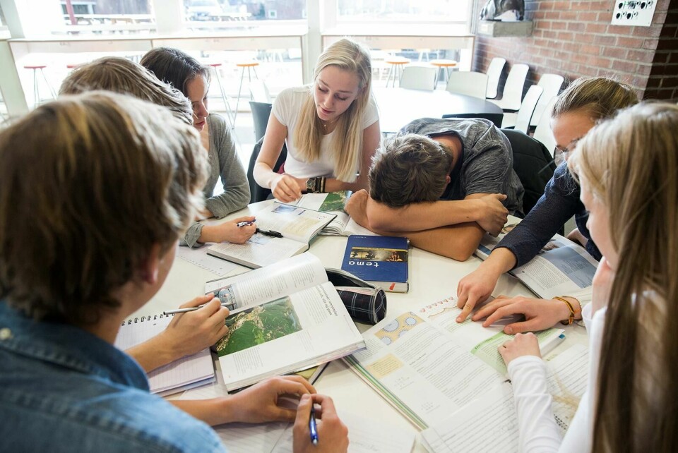 Selv ikke den mer treffsikre opplæringsloven vi har i pr. dag har vist seg tilstrekkelig for å forhindre marginalisering og utstøting av de sårbare elevene i skolen, skriver Marit Uthus. Foto: Berit Roald/NTB scanpix OSLO 20141030.
Tenåringer. Gruppearbeid. Sitter konsentrert rundt bordet. Ung gutt er trøtt. Sover. Har sovnet. Overarbeidet. Utslitt.
Foto: Berit Roald / NTB scanpix
NB! MODELLKLARERT