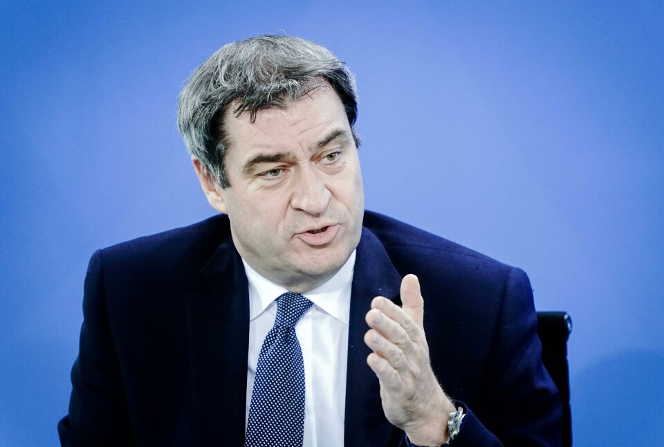 Markus Soeder, Bavaria's State Premier addresses a press conference at the Chancellery in Berlin on April 30, 2020 after holding a telephone conference with the leaders of the Federal states on the restrictions during the novel coronavirus COVID-19 pandemic. (Photo by Kay Nietfeld / AFP) Markus Soeder, Bavaria's State Premier addresses a press conference at the Chancellery in Berlin on April 30, 2020 after holding a telephone conference with the leaders of the Federal states on the restrictions during the novel coronavirus COVID-19 pandemic. (Photo by Kay Nietfeld / AFP)