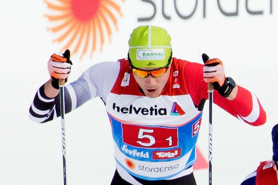 Den østerrikske skiløperen Max Hauke under sprint lag i ski-VM i Seefeld. Han har innrømmet dopingbruk.